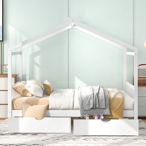 MAYEERTY Full Size House Platform Bed with Two Drawers,Headboard and Footboard,Roof Design,White - 1 of 4