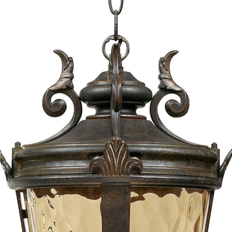 John Timberland Casa Marseille Rustic Vintage Flush Mount Outdoor Hanging Light Bronze Scroll 23 3/4" Champagne Hammered Glass for Post Exterior Barn, 3 of 8