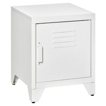 HOMCOM Industrial End Table, Living Room Side Table with Locker-Style Door and Adjustable Shelf