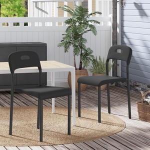 Outdoor Patio Dining Chairs, Stackable Plastic Kitchen Chairs, Steel Legs Support, Waterproof & Stain-Resistant, Easy Assembly for Home, Office - 1 of 4