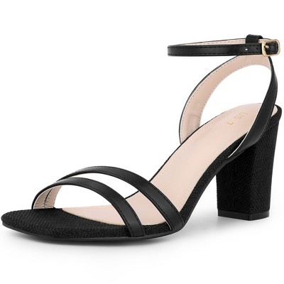 BLISSFUL STEP Women's Square Toe Ankle Strap Chunky Heel Heeled Sandals