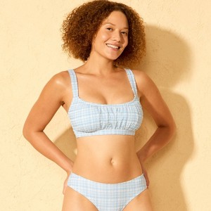 Women's Gingham Pucker Bralette Bikini Top - Shade & Shore™ Blue - 1 of 3
