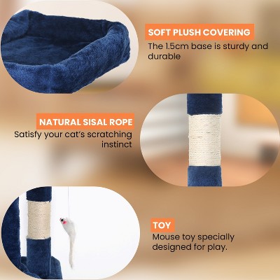 Navy Blue Multi-Level Sisal Cat Tree with Condo and Perches