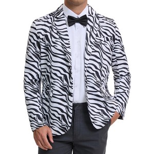 INSPIRE CHIC Men's Slim Fit Peak Lapel One Button Party Animal Printed Blazers - 1 of 4