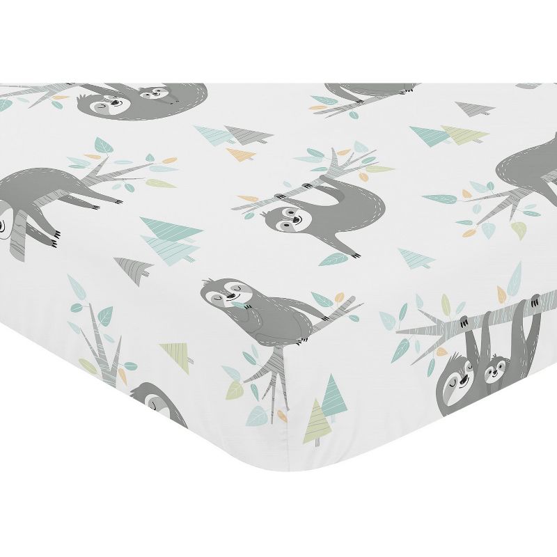 Sweet Jojo Designs Gender Neutral Baby Fitted Crib Sheet Sloth Blue Grey and White, 4 of 8