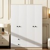 TIRAMISUBEST 4 Door Bedroom Wardrobe Closet with 2 Storage Drawers and Hanging Rod, Wooden Armoire Clothes Organizer with Storage Shelves - 3 of 4