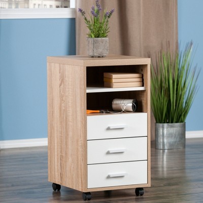 Kenner White and Brown 3-Drawer Mobile Storage Cabinet