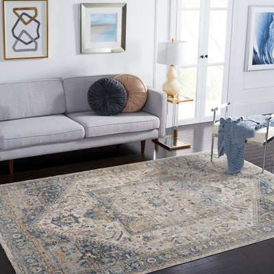 Ivory and Blue Hand-Knotted Synthetic Area Rug, 4' x 6'2"