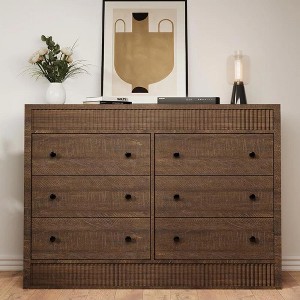 47" Fluted 6-Drawer Dresser, Double Fluted Design Wood Storage Chest for Bedroom, Nursery, or Living Room - 1 of 4
