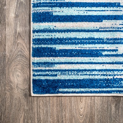 Blue and Cream Synthetic Stripe Runner Rug