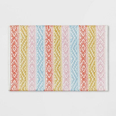 Boho Bath Mat, Geometric, Emerald Teal Green, Blush Pink