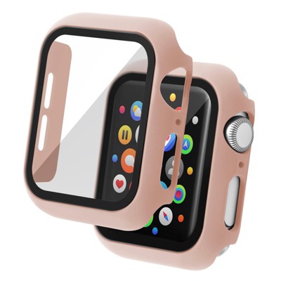 Insten Case Compatible with Apple Watch 44mm Series 6/SE/5/4 - Matte Hard Bumper Cover with Built-in 9H Tempered Glass Screen Protector, Pink