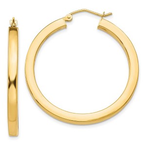 Black Bow Jewelry 3mm, 14k Yellow Gold Square Tube Round Hoop Earrings, 35mm (1 3/8 In) - 1 of 4