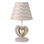 Lambs & Ivy Baby Love Lamp with Shade & Bulb - Pink/Gold/White Heart and Chevron
