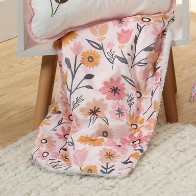 Luxurious Pink Floral Fleece Baby Blanket with Faux Shearling