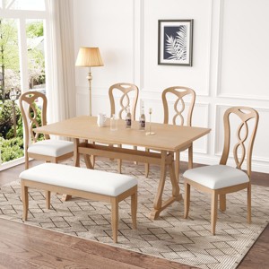 6-Piece Dining Set for 6 ,Rectangular 63" Dining Table with Upholstered Dining Chairs and Dining Bench Smooth Backs for Dining Room, Living Room - 1 of 4