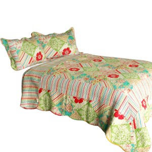 Slickblue 3PC Cotton Vermicelli-Quilted Quilt Set, Full/Queen Size with 2 Shams, 6 Design Options - 1 of 4
