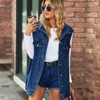 Women's Oversized Denim Vest Mid Long Jean Vest Sleeveless Jackets Distressed Vest Cotton - 2 of 4