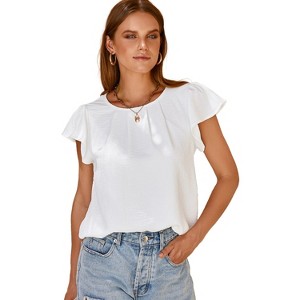 Zilpu Women's Pleated Ruffle Sleeves Chiffon Blouses - Casual Summer Top - 1 of 3