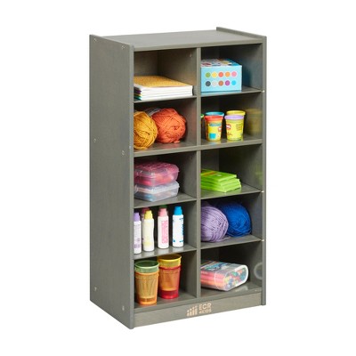 Grey Wash Birch 10-Cubby Kids Storage Bookcase