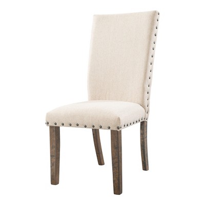 Smokey Walnut 78" Extendable Dining Set with 6 Cream Upholstered Chairs