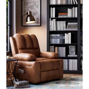 Recliner, 360-degree rotating manual massage recliner, PU leather single sofa seat with cup holder and side pockets, modern living room recliner. - 1 of 4