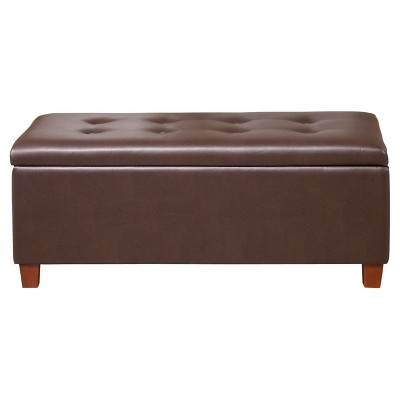 Large Faux Leather Storage Bench Chocolate Brown - HomePop