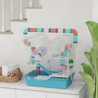 Large Light Blue Hamster and Gerbil Cage with Tubes and Accessories