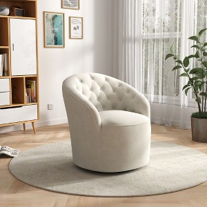 SEYNAR Modern Velvet Upholstered 360 Degree Swivel Barrel Chair with Button Tufted Back - 1 of 4