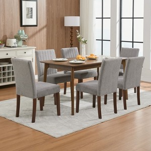 Dining Chairs Set of 2 Upholstered Stripes Tufted Dining Chair with Wood Legs Kitchen Chairs with Padded High Back Adjustable Foot Dining Room Chairs - 1 of 4