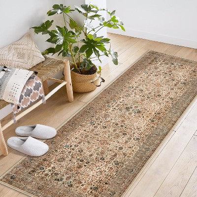 Area Rugs for Living Room Bedroom, Large Washable Rug, Vintage Floral Boho Non Slip & Low Pile Carpet Indoor Dining Room and Kids Room