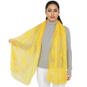 Anna-Kaci Women's Embroidered Floral Lace Scarf Solid Double Layered Faux Pearls Long Wrap Scarf - 1 of 4