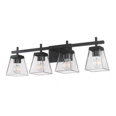 Lauren Matte Black 4-Light Vanity with Clear Glass Shades