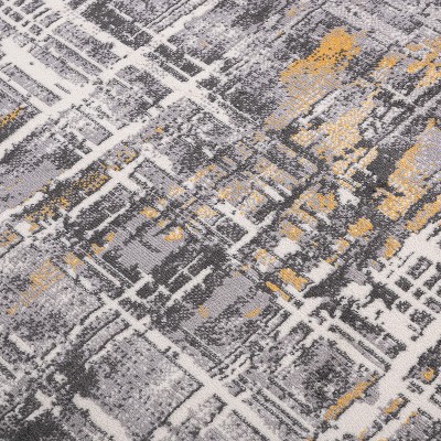 Yellow and Gray Abstract 5' x 7' Stain-Resistant Synthetic Area Rug