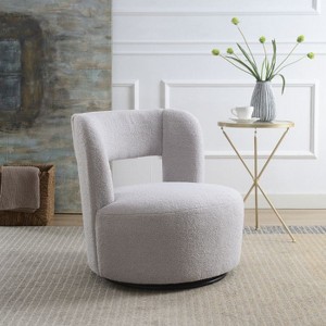 CAVINAS Swivel Barrel Accent Chair with Teddy Fabric, 360-Degree Round Upholstered Chair for Living Room and Bedroom - 1 of 4