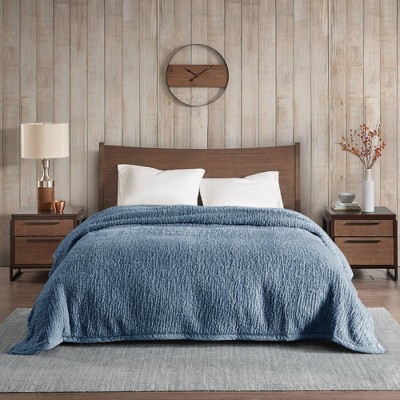 King Blue Sherpa Winter Blanket with Velvet Binding