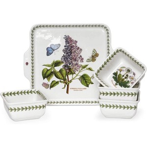 Portmeirion Botanic Garden 5-Piece Porcelain Accent Bowl Set, 8 Inch Handled Plate & 3.75 Inch Square Bowls - Assorted Floral Motifs , - 1 of 4