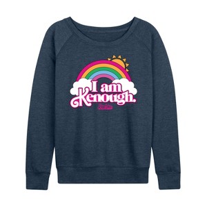 Women's - Barbie - I Am Kenough Rainbow Clouds Lightweight French Terry Wide Neck Long Sleeve Shirt - 1 of 4