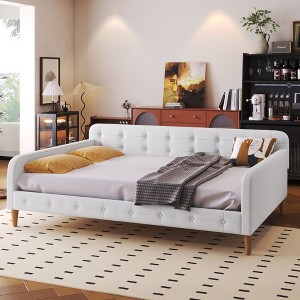 Sapphtopaz Daybed with 4 Support Legs Velvet Fabric Upholstered Bed Frame with Button Tufted and Slats Support for Apartment, Bedroom - 1 of 4