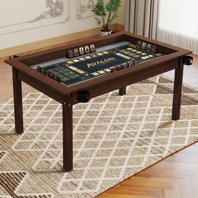 JVNOXKDetachable Tabletop Board Game Table (4-6) Solid Wood Legs Gaming Dining Table with Rotating Cup Holder-Vintage Brown(Chairs not included)
