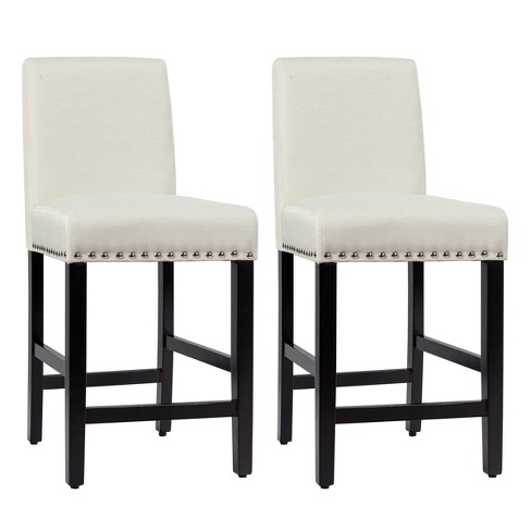 Costway Set Of 4 Nailhead Saddle Bar Stools 24'' Height W/ Fabric Seat &  Wood Legs Beige\gray : Target