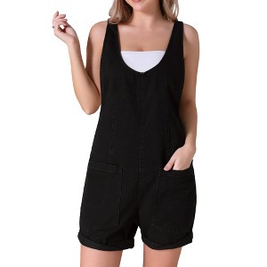 INSPIRE CHIC Women's Denim Romper Sleeveless Casual Loose Jean Overall Shorts with Pocket - 1 of 4
