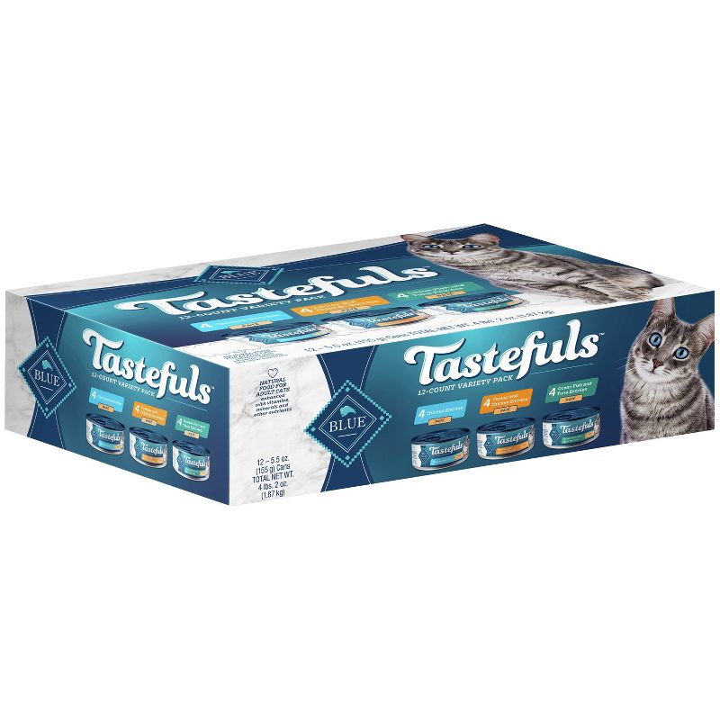 Blue Buffalo Tastefuls Natural Pate Wet Cat Food Variety Pack Chicken, Turkey &#38; Chicken and Seafood &#38; Tuna - 5.5oz/12ct, 1 of 8
