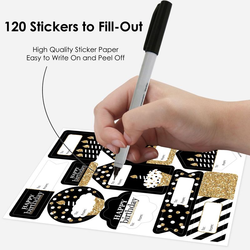 Big Dot of Happiness Adult Happy Birthday - Gold - Assorted Birthday Party Gift Tag Labels - To and From Stickers - 12 Sheets - 120 Stickers, 3 of 9