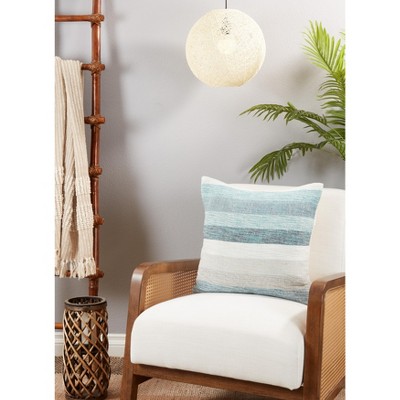 Aqua and Beige Striped Cotton Blend Throw Pillow Cover, 20"