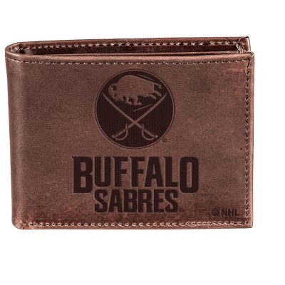 Evergreen NHL Buffalo Sabres Brown Leather Bifold Wallet Officially Licensed with Gift Box