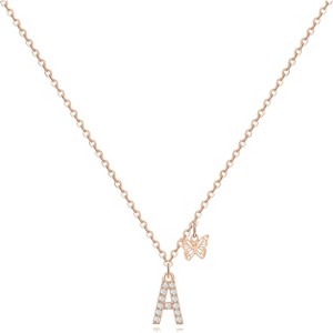 Custom Initial Necklace with Butterfly - 14K Gold Plated CZ Letter Pendant Dainty Gift for Her - 1 of 4