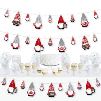 Big Dot of Happiness Christmas Gnomes - Holiday Party Decorations - Clothespin Garland Banner - 44 Pc