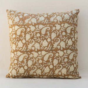 Mela Artisans Floral Blockprint Pillow Cover – Mustard - 20x20" - 1 of 4