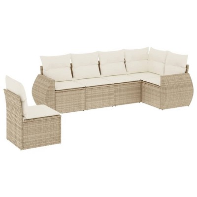 vidaXL Patio Sofa Set with Cushions Outdoor Conversation Furniture Poly Rattan - Beige and Cream With Table